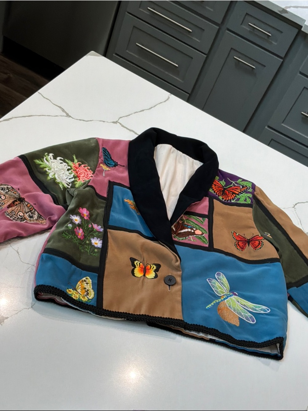 Embroidered Patchwork Women Large Handmade Jacket Butterfly Dragonfly Motifs